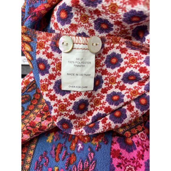 Figueroa & Flower Womens Floral Boho Blouse Size L Polyester Pink/Blue - Picture 5 of 8